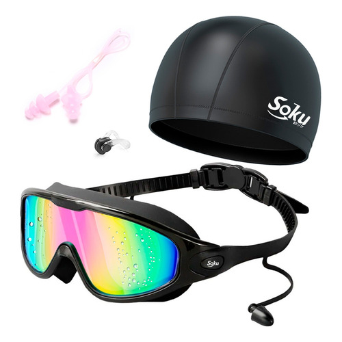 Soku Kit Gafas Natación Profesional Polarizada Uv Gorra Color Rosa Negra gorra