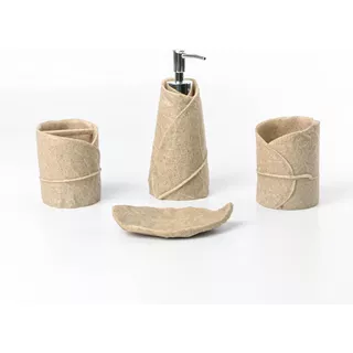 Set De Baño X4  Con Diseño De Hoja Tipo Piedra De Recina