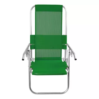 Cadeira De Praia Aluminio Reclinável Alta 5 Posições Cor Verde Bandeira