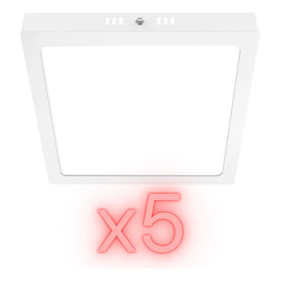Pack X5 Plafon Panel Led 18w Luz Fria Cuadrado Blanco Blanco