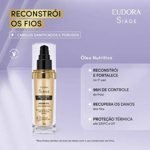 Kit Eudora Óleo Capilar Siàge Nutri Rosé E Argan Recons Fios