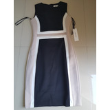 Vestido Marca Calvin Klein Negro Con Blanco Y Beige.