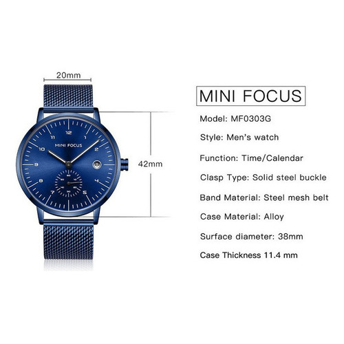 Reloj Mini Focus Classic Calendar Mensh para hombre, color de la correa: plata