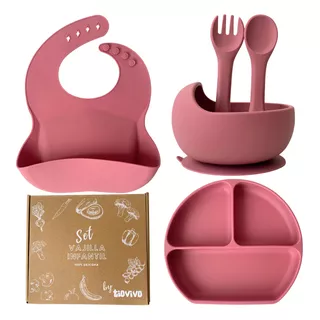 Set Alimentación Bebé 100%silicona Bpa Free+packaging Regalo