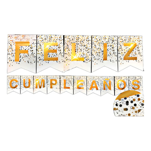 Banderin Feliz Cumpleaños Con Confeti - Cotillón Waf Color Blanco