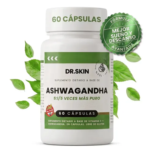 Ashwagandha Extracto Seco 5:1 | 550 Mg | 60 Cápsulas | Dr Skin | ¡Reducí El Estrés, La Ansiedad Y Cortisol Y Mejorá Tu Sueño! Adaptógeno Natural Para Dormir Mejor, Calma Y Energía | Withania Somnifera