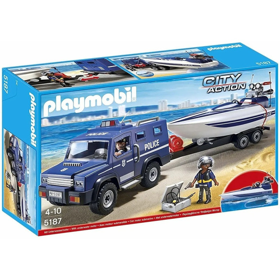 Juguete Playmobil Coche De Policia Con Lancha 5187 Febo