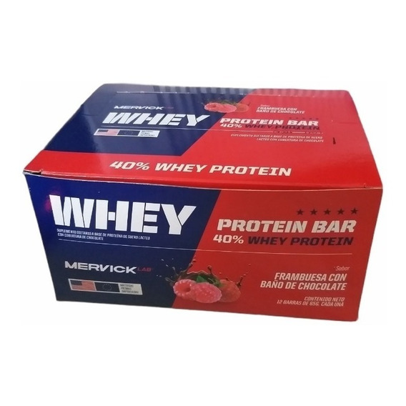 Suplemento en barra MervickLab  Whey Protein Bar carbohidratos sabor frambuesa en caja de 780g 12 un