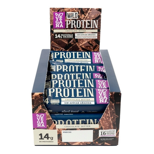 Suplemento en barra Wild Foods  Wild Protein proteína sabor chocolate bitter en caja de 720g 16 un