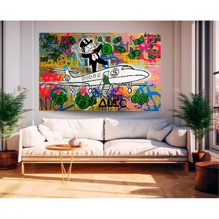 Cuadro Alec Monopoly Avión Dinero Graffiti Canvas 140x90