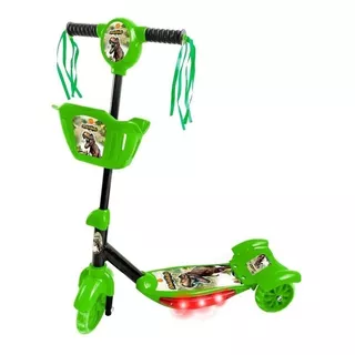 Patinete Dm Toys  Com Cesta Dinossauro  Verde E Preto  Para Crianças