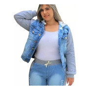 Jaqueta Jeans Com Moletom Plus Size Blusa Feminina Com Capuz