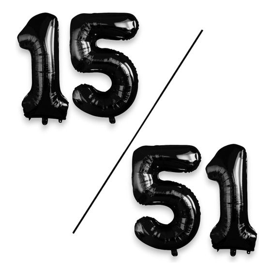 Kit 2 Globos Número Gigante Metálico Negro 100 Cm 40''