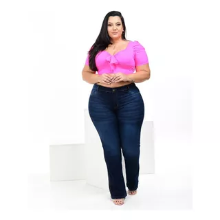 Calça Flare Jeans Escura Manchada Plus Size