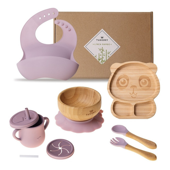 Set Platos De Bambu Para Bebe Antideslizante Babero Y Vaso