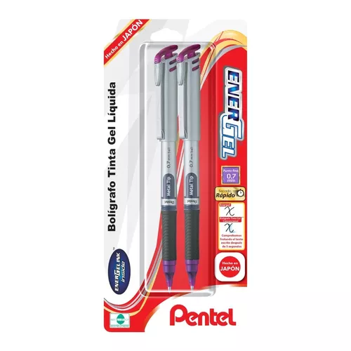 Bolígrafos Pentel Energel Bl17bp2 Tinta Gel Líquida 0.7mm 2u Color de la  tinta Violeta Color del exterior Plateado