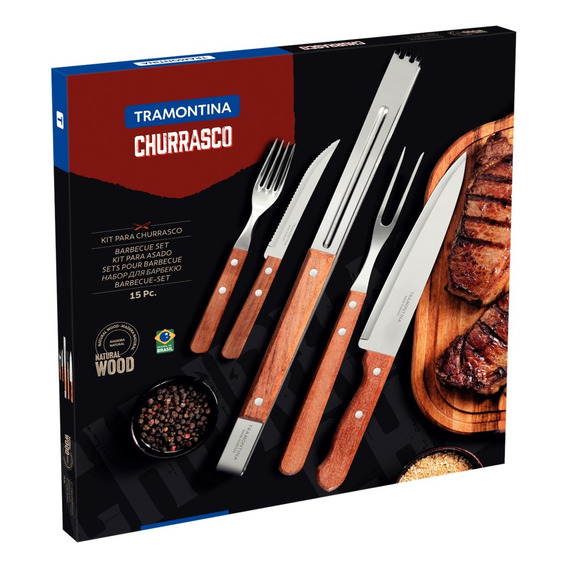 Kit Asado Tramontina Churrasco Acero Inoxidable 15 Piezas