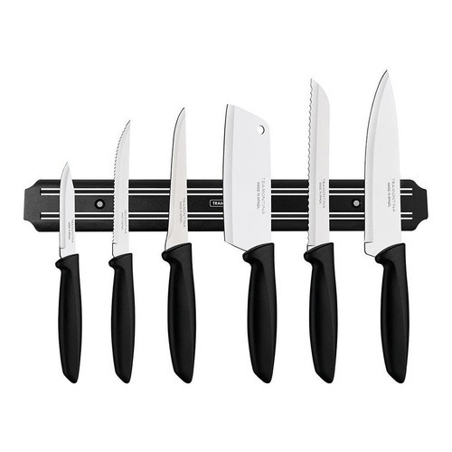 Juego Set 6 Cuchillos + Barra Tramontina Blister Cocina Chef Color Negro