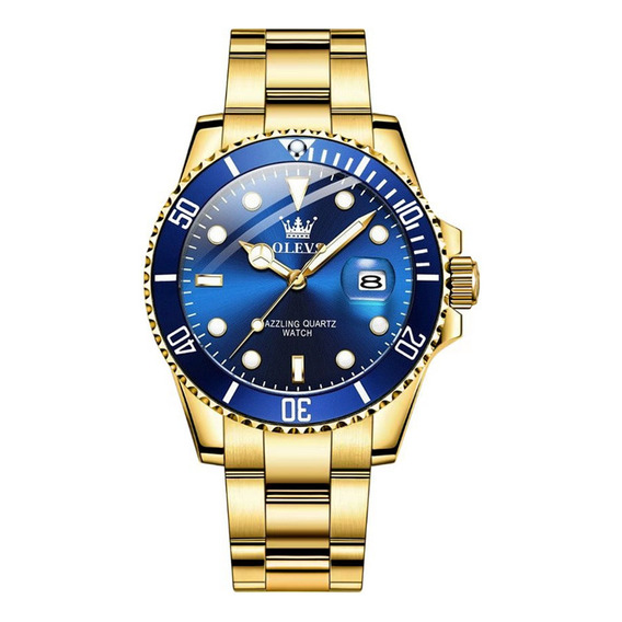 Reloj De Cuarzo Para Hombre Fantasma De Agua Verde Luminoso Color Del Fondo Golden/blue