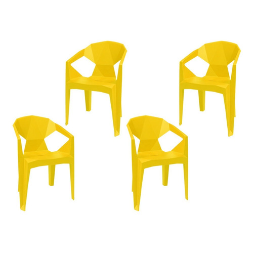 Set De 4 Sillas Para Exterior Cube - Desillas Color Amarillo Fuerte
