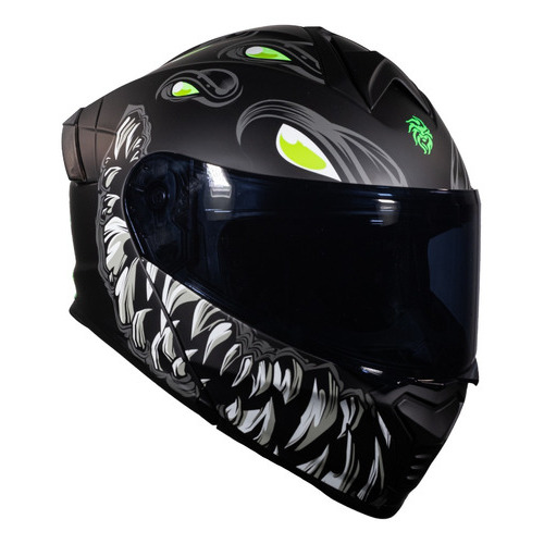 Casco Kov Thunder Toxic Negro Mate Luminicente Para Moto Tamaño del casco XL(61-62 cm)
