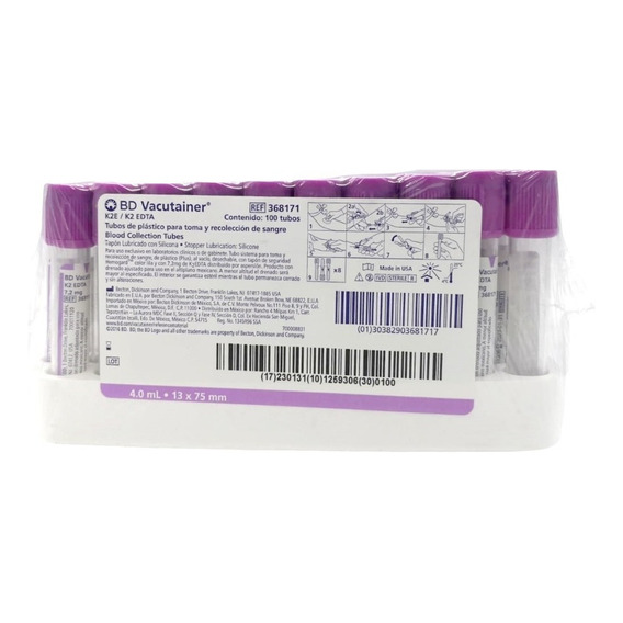 Tubo Vacutainer Bd De 4ml Lila Caja Con 100 Piezas