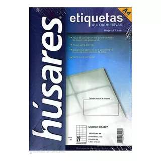 Etiquetas Autoadhesivas Husares H34127 A4 7,00 X 3,10 100h Color Blanco Diseño Impreso 27 X Hoja