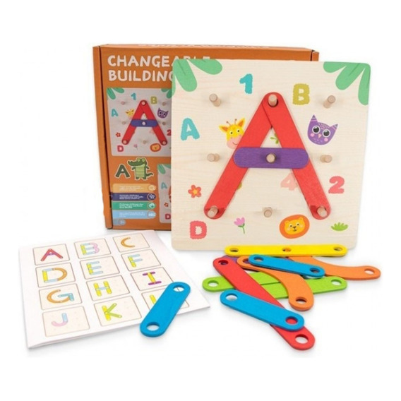 Juego De Construcción Letras, Números Y Figuras Montessori