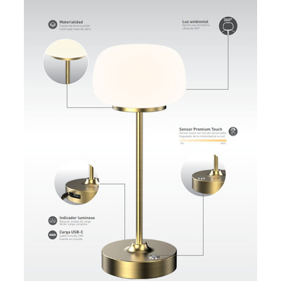 Lampara Velador De Mesa Elegance Inalámbrica Led Dimer Mc Dorado
