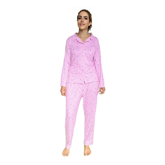 Pijama Suave Cómoda Manga Larga Botones Pantalón S6102 Solbi