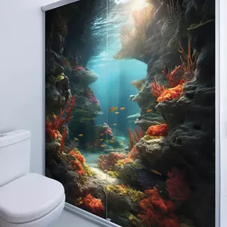 Adesivo Box Banheiro 3d Caverna Coral 2 Folhas De 70x200cm