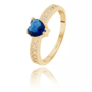 Anillo Promesa Fanny Oro 14 Kilates C. Azul Rey Mouty 