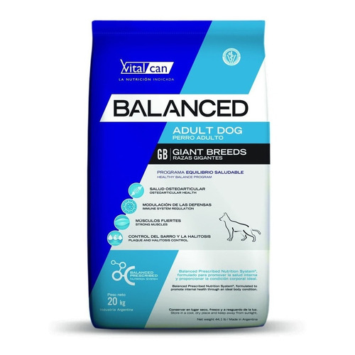 Alimento Vitalcan Balanced Adult Dog para perro adulto de raza gigante sabor mix en bolsa de 20kg