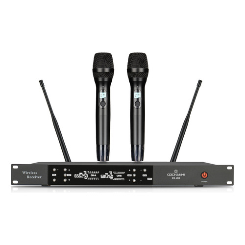 Microfonos Gc Er203s Inalambrico Sistema  Mano 2 Canales Uhf Color Negro