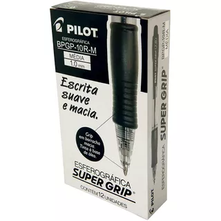 Caneta Esferográfica Preta Pilot Super Grip 1.0 12 Unidades Cor Do Exterior Fumê