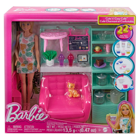 Barbie Muñeca Playset Cafeteria Tienda De Te 22 Piezas