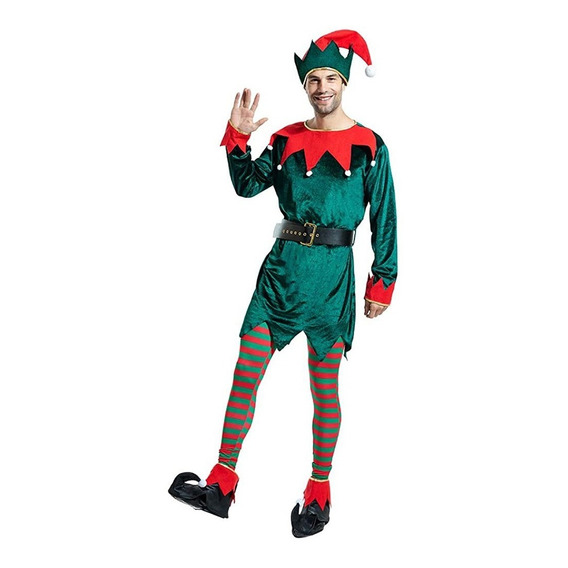 Disfraz De Elfo Navideño De Lujo Para Hombre, Trajes De Vacaciones Para Adultos Con Medias