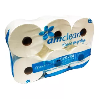 Bolson Toalla Papel Amclean 6 Rollos X 200mts Blanco Gofrado