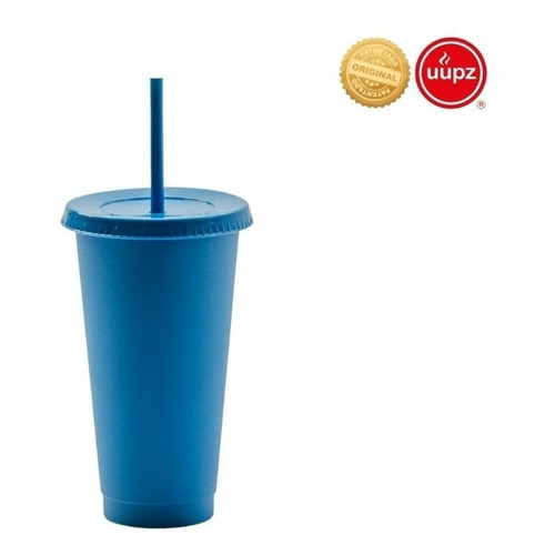 10 Vasos Reusables Con Popote Para Cafe Frio 24 Oz Color Azul neón