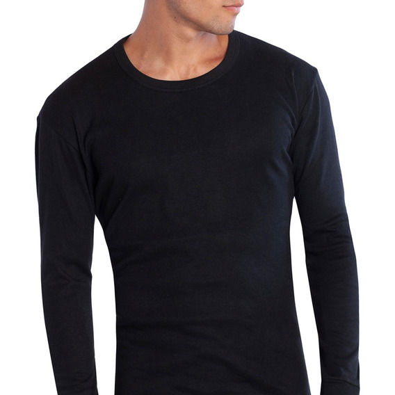 Camiseta M/larga Cuello Polo Hombre Algodón Negro