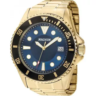 Relógio Magnum Masculino Ma33059a Dourado Azul Aço Cor Do Bisel Preto