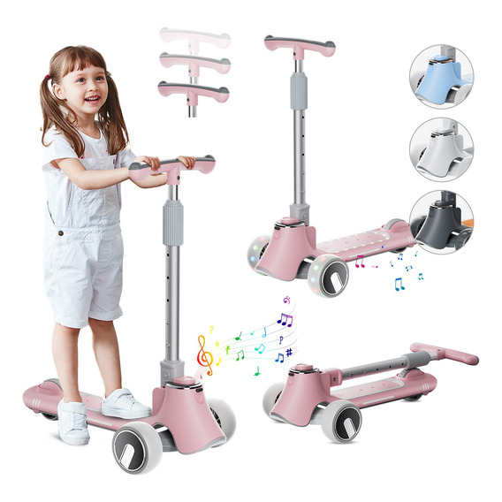 Scooter Patín De Diablo Plegable Ajustable Niños Con Luces