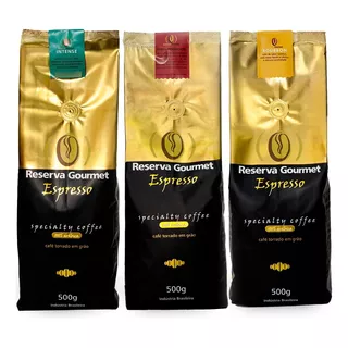 Reserva Gourmet Espresso Café Em Grãos 3 Pacotes De 500gr Sabores Intense, Cereja Descascado E Bourbon