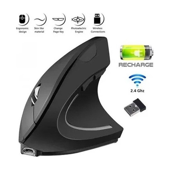 Mouse Vertical Ergonómico Inalámbrico Recargable Color Negro