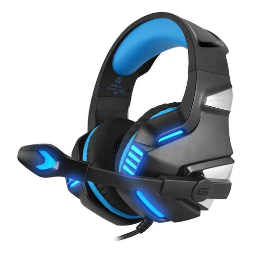 Audífonos gamer Hunterspider V3 negro y azul con luz LED