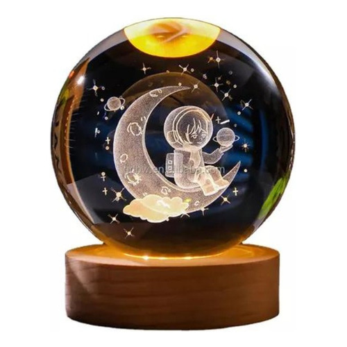 Lampara De Luz Led 3d Bola De Cristal Astronauta Luna Estructura Azul Pantalla Amarillo