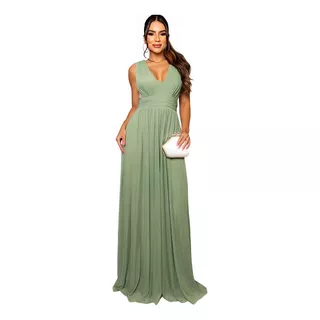 Vestido De Madrinha Verde Oliva Sem Brilho Em Tule Luxuoso