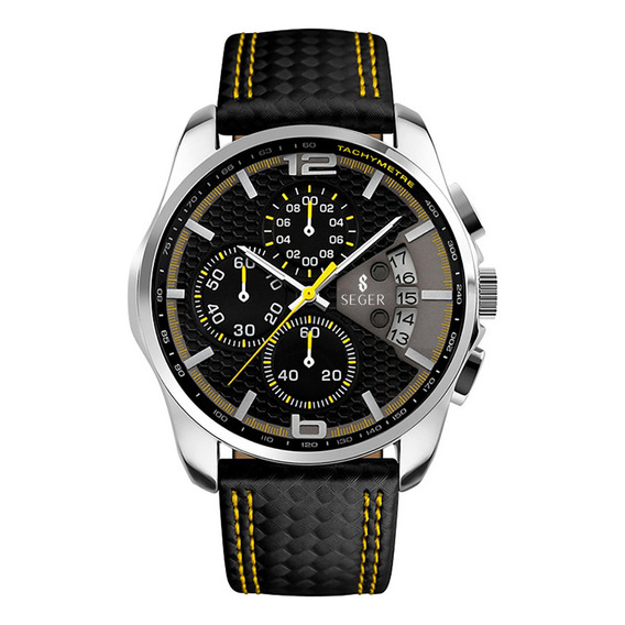 Reloj Hombre Seger 9106 Original Eeuu Elegante Sport Lujoso Color de la malla Negro/Amarillo