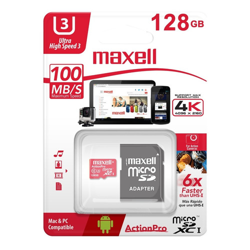 Tarjeta Memoria Micro Sd 128gb Uh3 Con Adaptador Sd Maxell