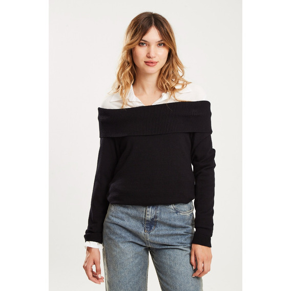 Sweater Off Shoulder Tejido Pesado Morley Negro - Koxis 